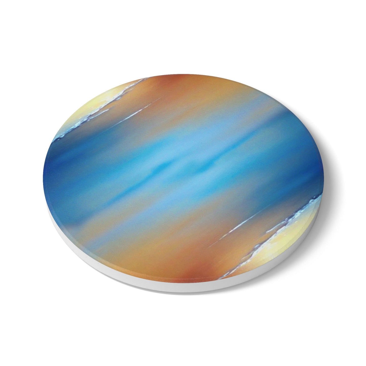 Blue Sea Red Orange Fog 4" x 4" Round Ceramic Coaster