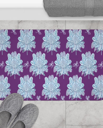 Blue Floral Butterflies 34" x 21" Bath Mat