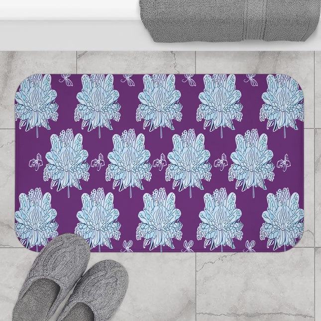 Blue Floral Butterflies 34" x 21" Bath Mat