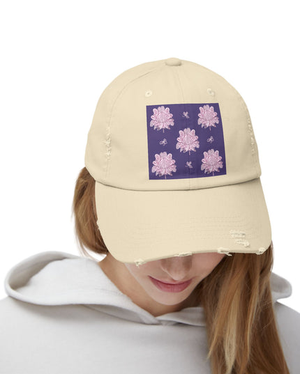 Magenta Floral Butterflies Unisex Distressed Cap