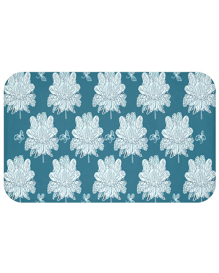 Tif Green White Floral Butterflies 34" x 21" Bath Mat