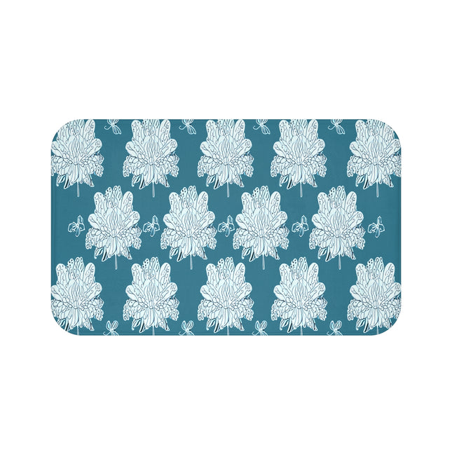 Tif Green White Floral Butterflies 34" x 21" Bath Mat