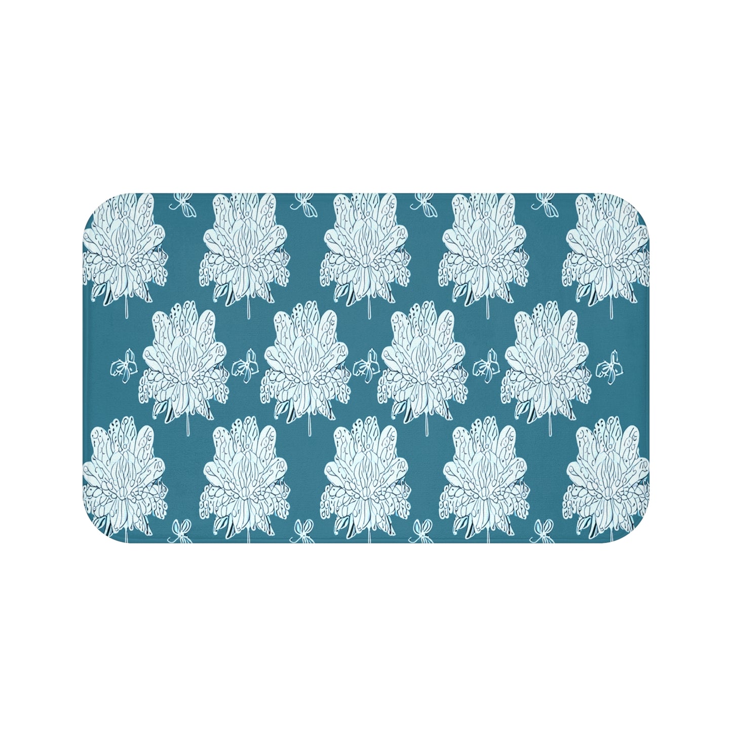 Tif Green White Floral Butterflies 34" x 21" Bath Mat