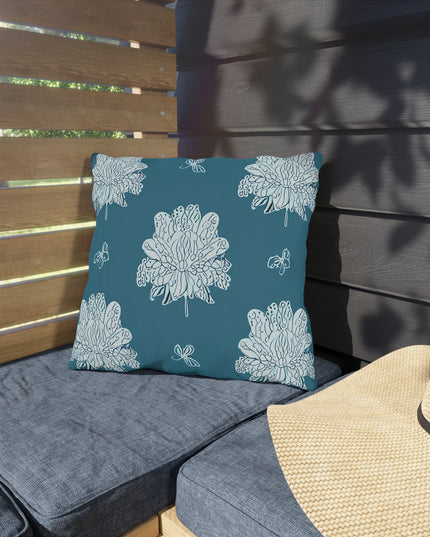 Tif Green White Floral Butterflies 16" x 16" Outdoor Pillows
