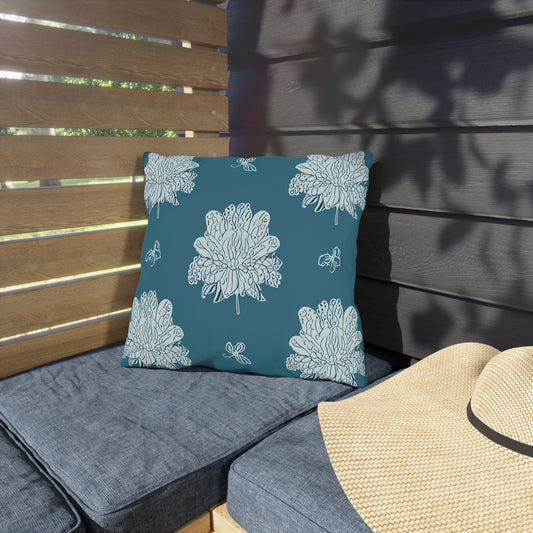 Tif Green White Floral Butterflies 16" x 16" Outdoor Pillows
