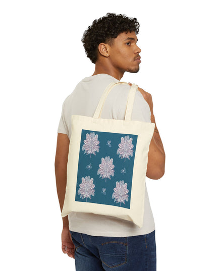 Lavender Floral Butterflies Cotton Canvas Tote Bag