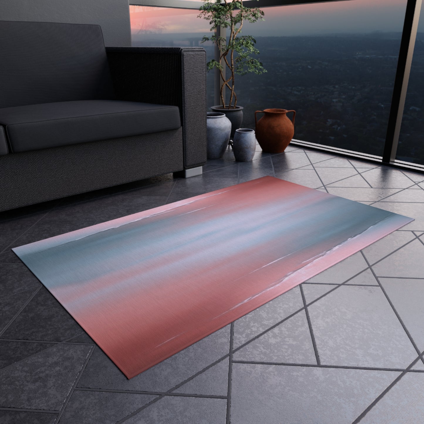 Gray Sea Pink Fog Outdoor Rug, 36" x 60"