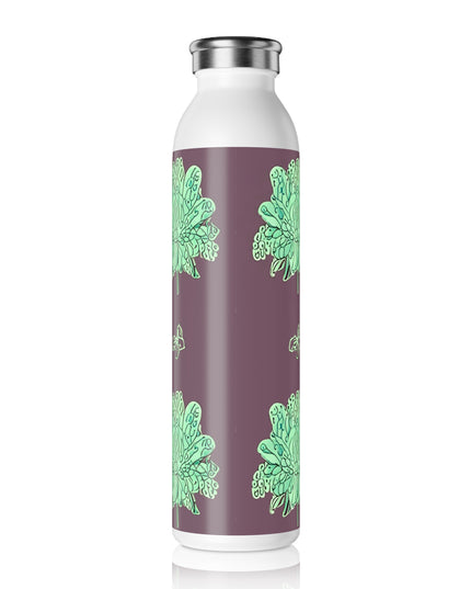 Mint Green Floral Butterflies Slim Water Bottle, 20 oz White
