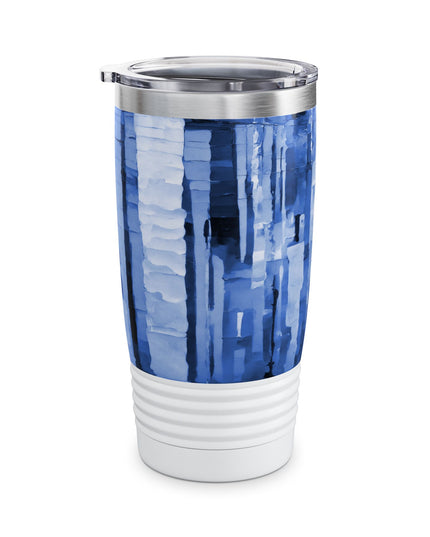 Striped Deep Blue Ringneck Tumbler, 20oz in white