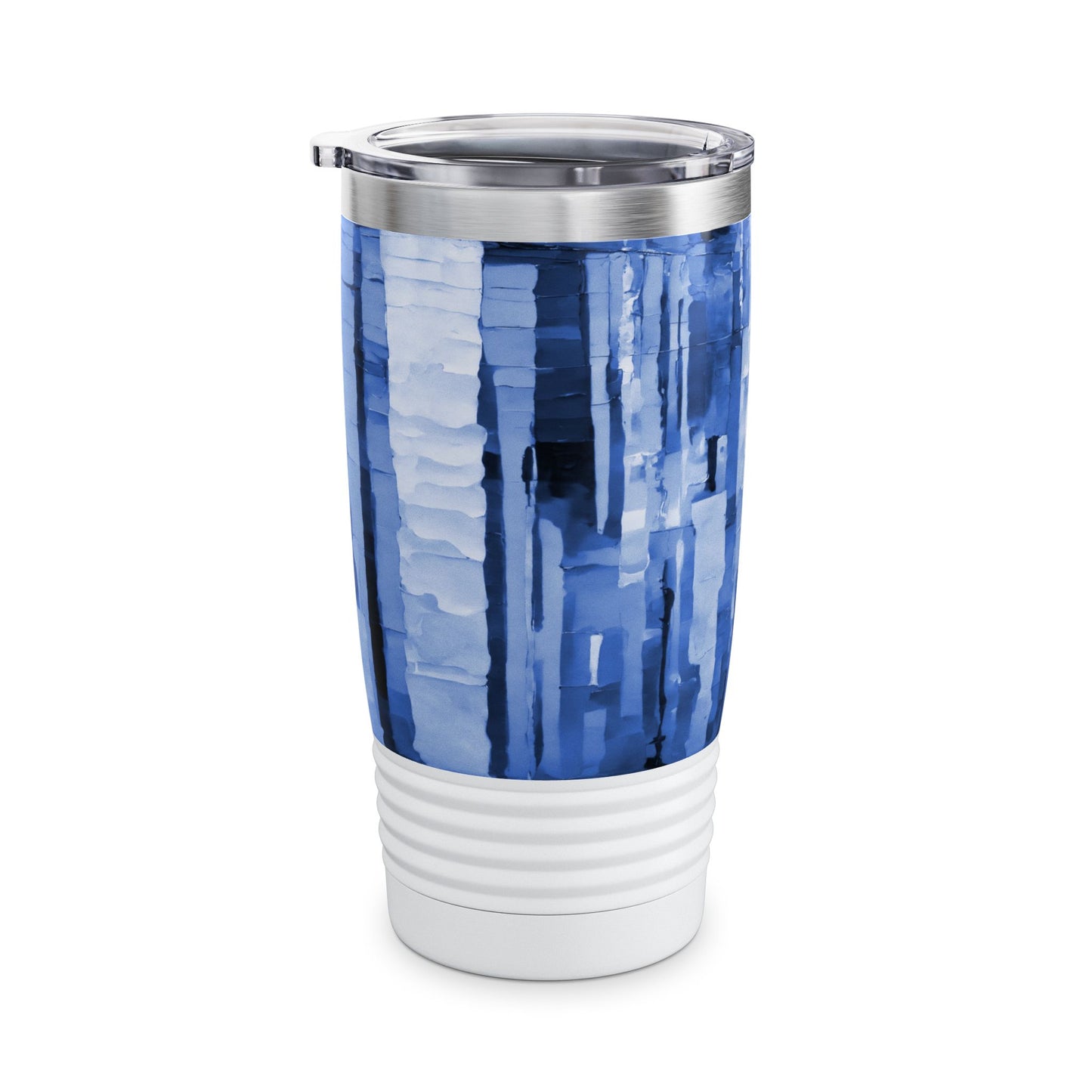 Striped Deep Blue Ringneck Tumbler, 20oz in white, steel and black