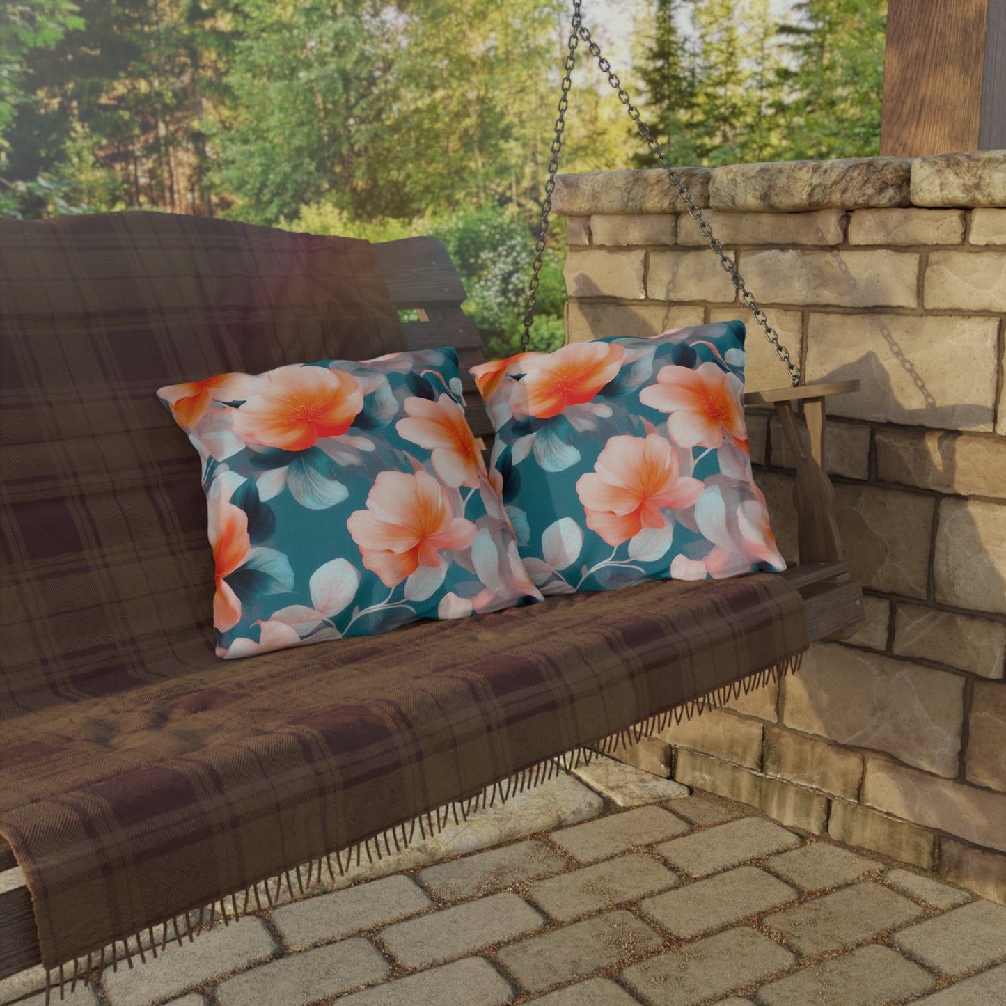 Orange Blossom Floral Bunch 18" x 18" Outdoor Pillow