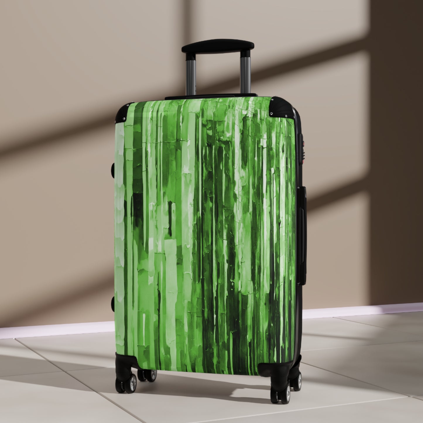 Striped Mint Pastel Medium Suitcase with built in lock, 4 double-wheels, telescopic handle, and ABS back hard-shell