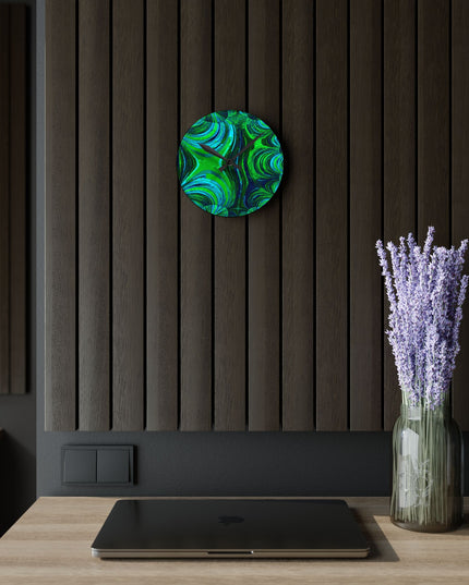 Uzi Spiral Blue Green Acrylic Round Wall Clock, 8" x 8"