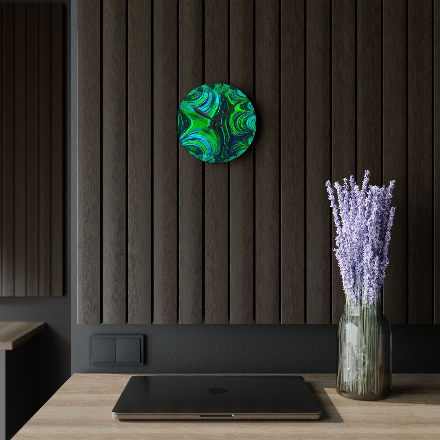 Uzi Spiral Blue Green Acrylic Round Wall Clock, 8" x 8"