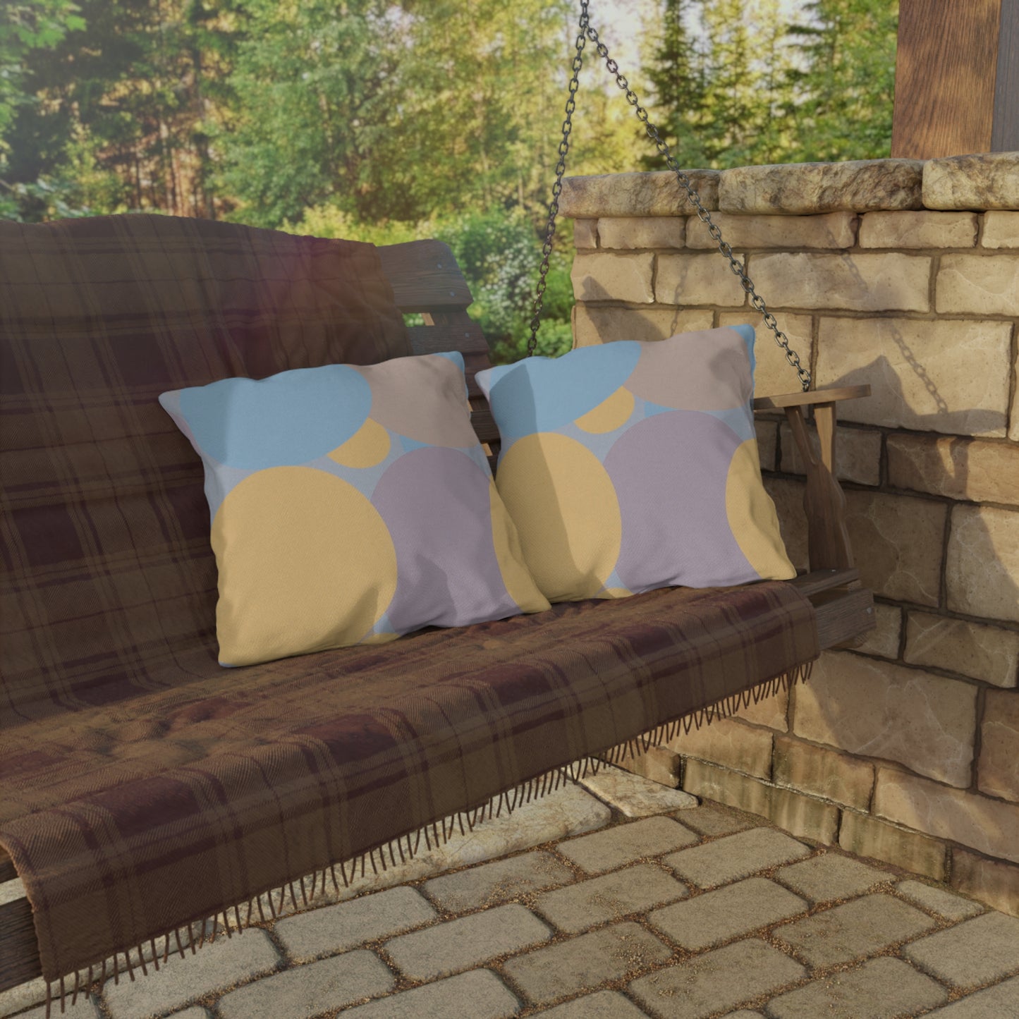 Pastel Baby Blue and Peach Patches 18" x 18" Outdoor Pillows