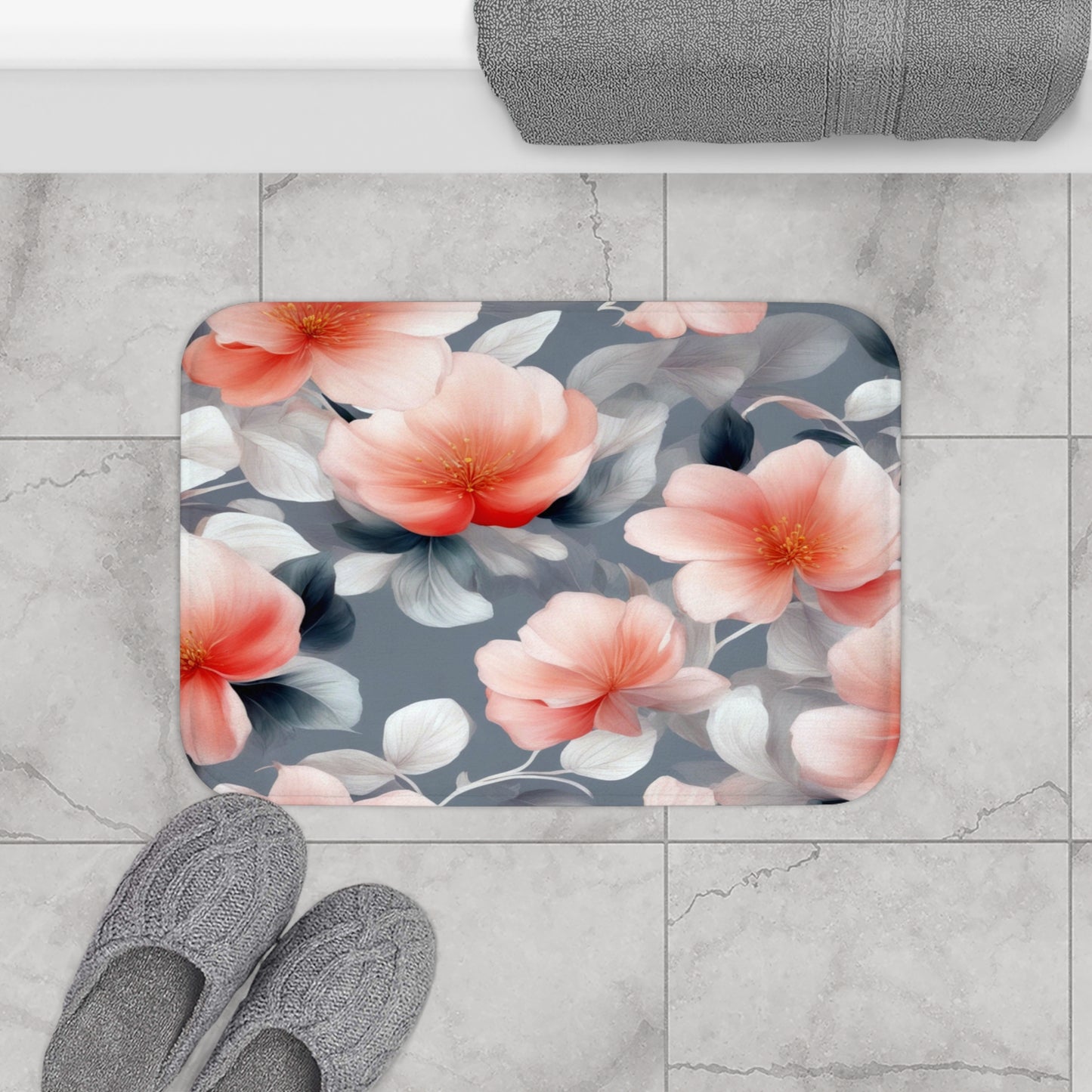 Red Blossom Floral Bunch 24" x 17" Bath Mat