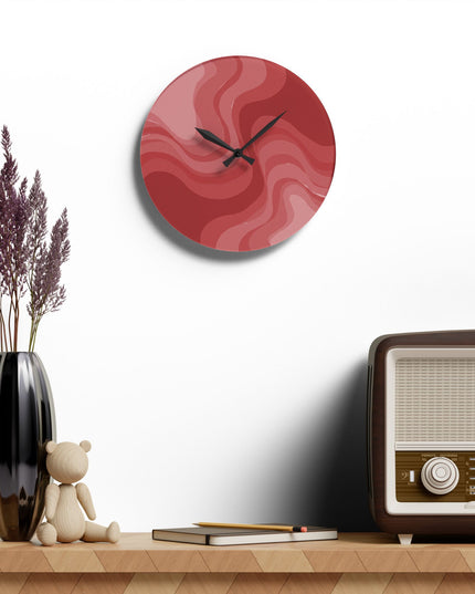 Power Red Wavey 10.75" x 10.75" Round or Square Acrylic Wall Clock