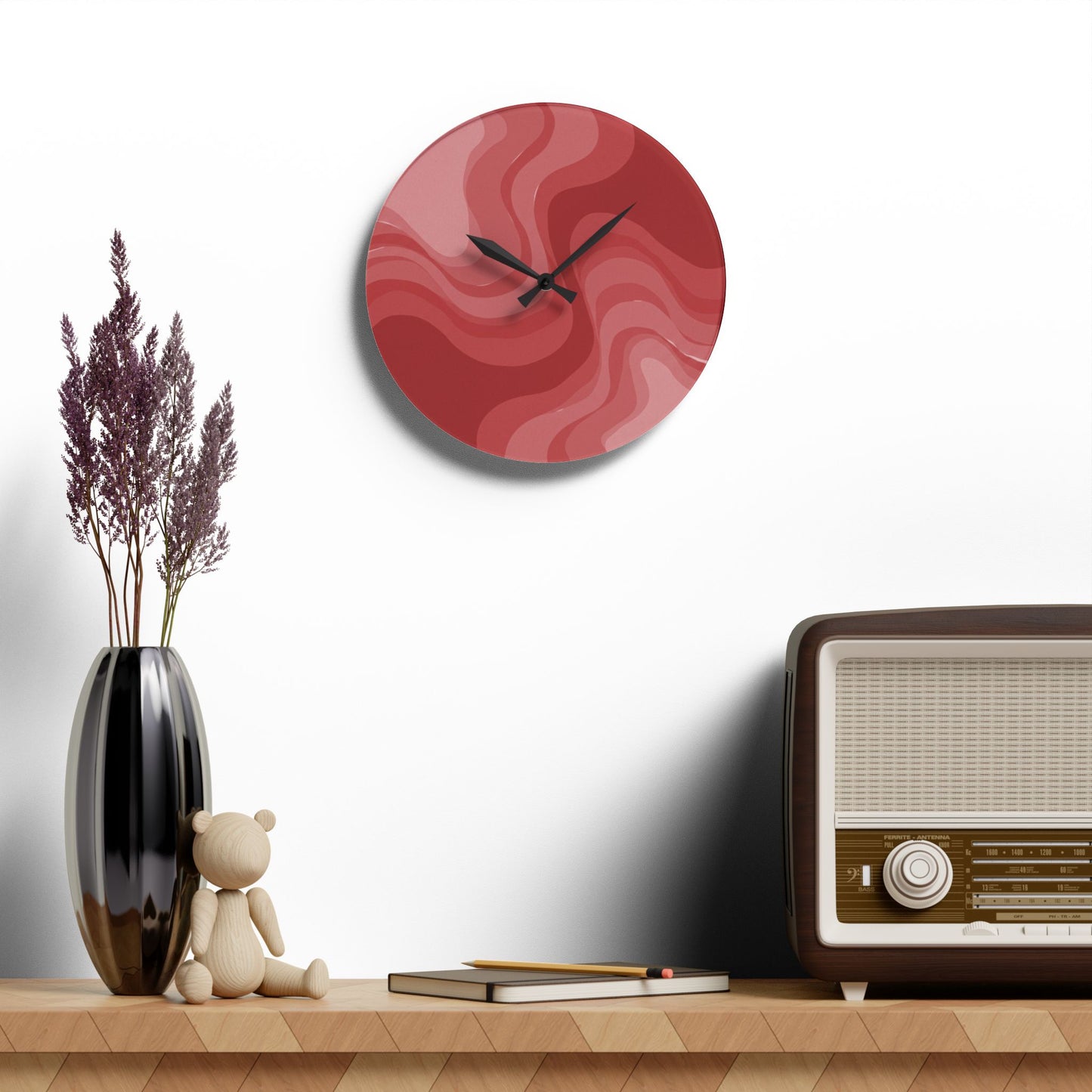 Power Red Wavey 10.75" x 10.75" Round or Square Acrylic Wall Clock