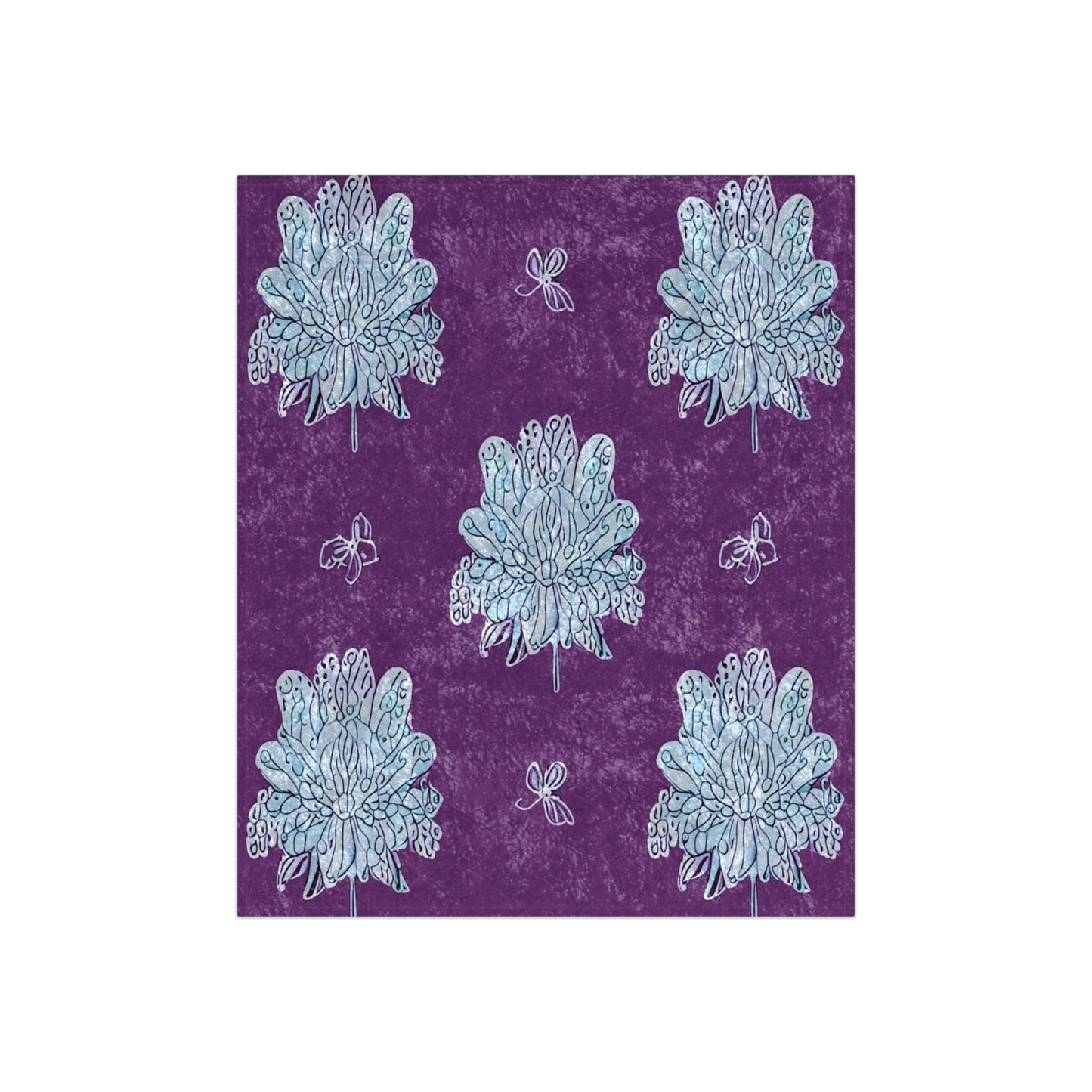 Blue Floral Butterflies 50" x 60" Crushed Velvet Blanket
