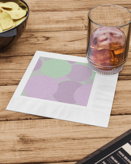 Pastel Lavender Purple and Soft Green Patches White Coined Napkins, 6.5" x 6.5"