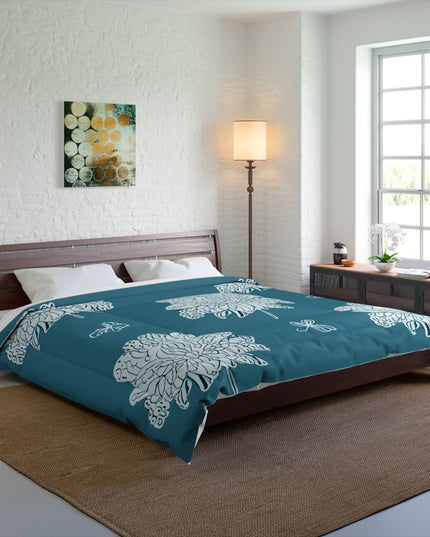Tif Green White Floral Butterflies 104" × 88" Comforter