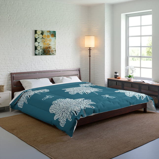 Tif Green White Floral Butterflies 104" × 88" Comforter