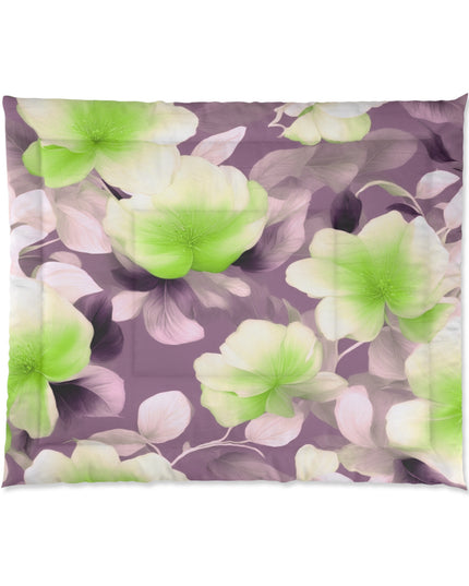 Lime Lavender Floral Bunch Comforter, 104" × 88"