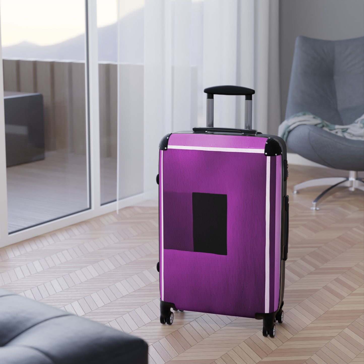 Magenta Shadow Medium Suitcase with built in lock, 4 double-wheels, telescopic handle, and ABS back hard-shell
