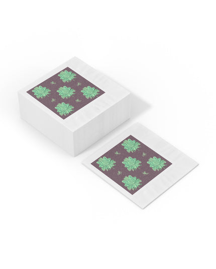 Mint Green Floral Butterflies White Coined Napkins, 6.5" x 6.5"
