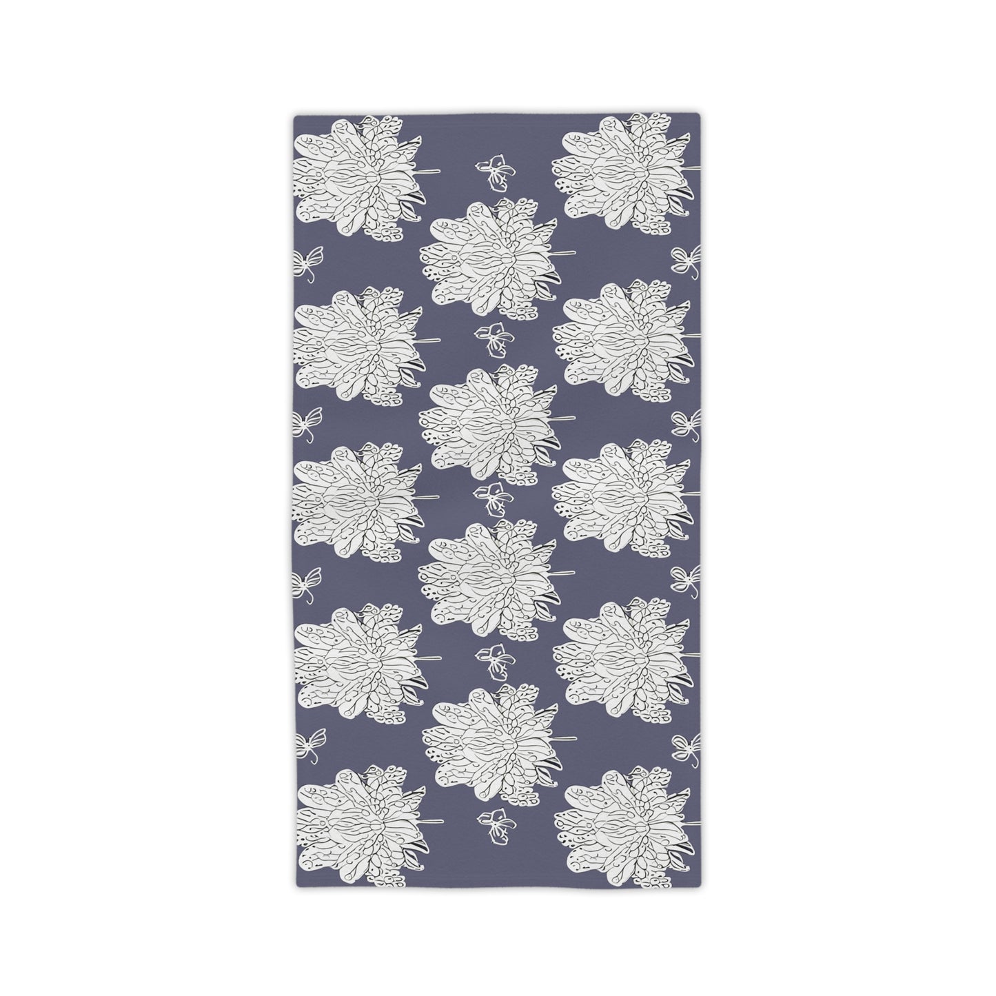 White Floral Butterflies Beach Towel, 24" x 44"