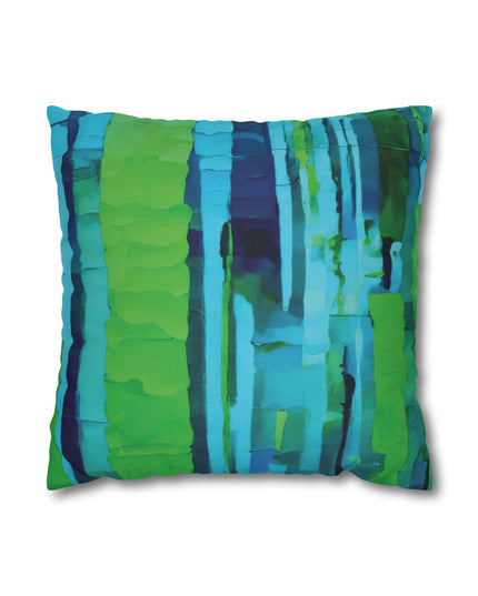 Striped Blue Green Spun Polyester Square Pillowcase, 14" x 14"