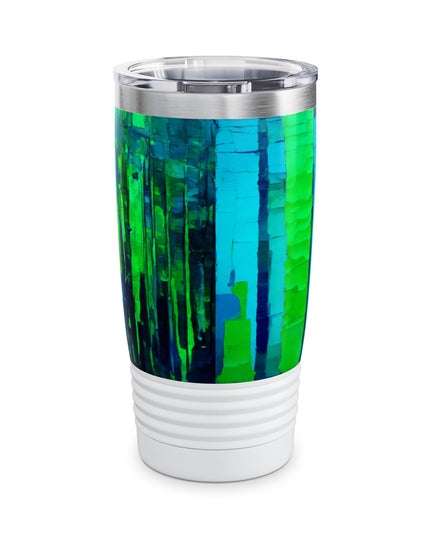 Striped Blue Green Ringneck Tumbler, 20oz in white