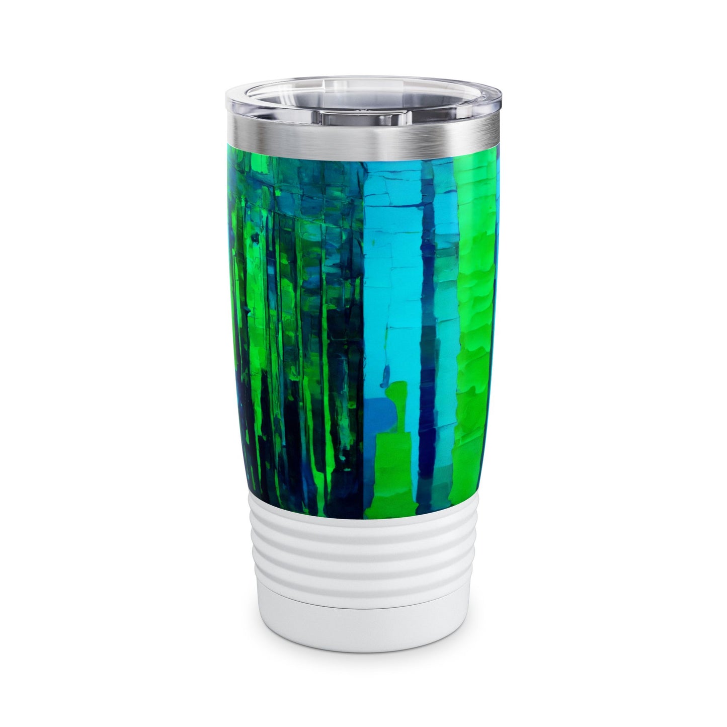 Striped Blue Green Ringneck Tumbler, 20oz in white, steel and black