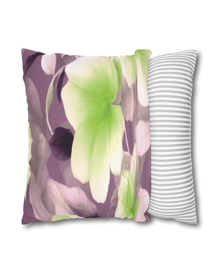 Lime Lavender Floral Bunch Spun Polyester Square Pillowcase, 14" x 14"