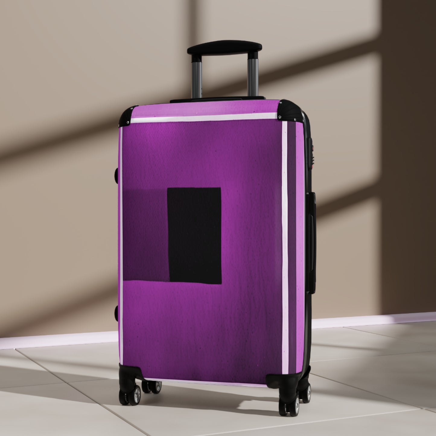 Magenta Shadow Medium Suitcase with built in lock, 4 double-wheels, telescopic handle, and ABS back hard-shell