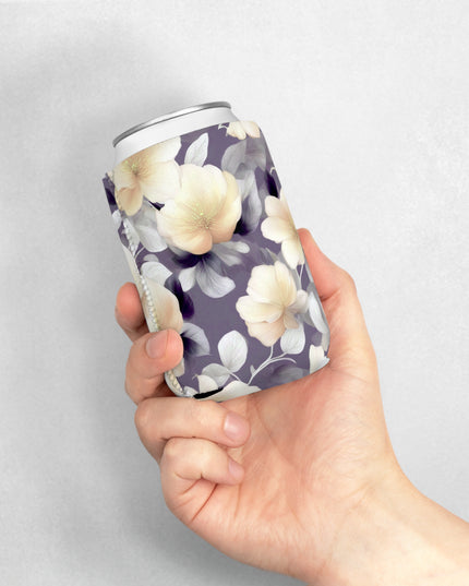 White Blush Floral Bunch 12 oz Can Cooler Sleeve