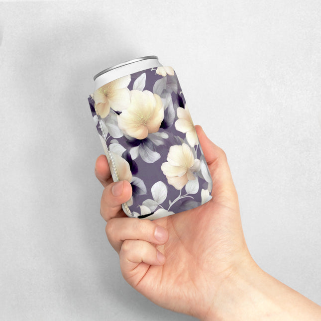 White Blush Floral Bunch 12 oz Can Cooler Sleeve