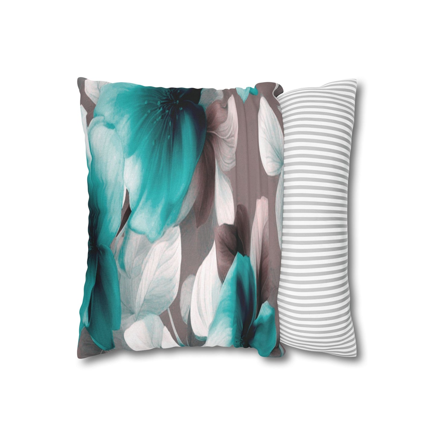 Tif Green Gray Floral Bunch Spun Polyester Square Pillowcase, 14" x 14"