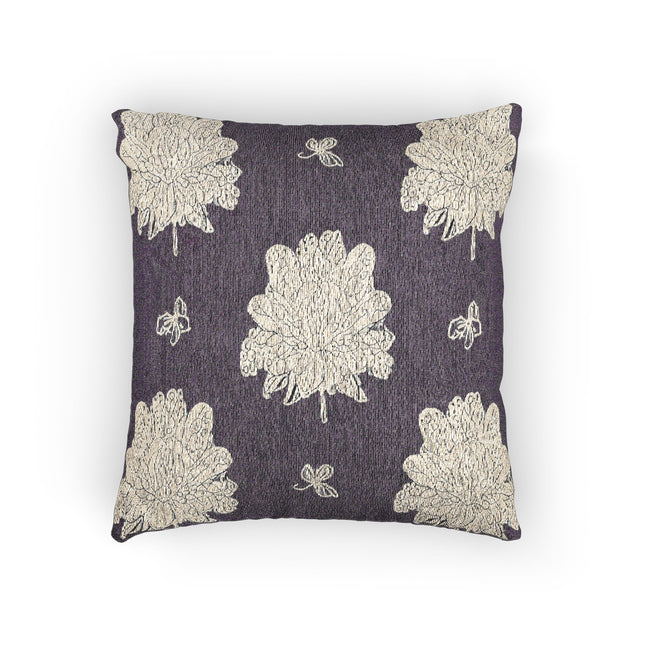 White Floral Butterflies Woven Pillow, 17" x 18"