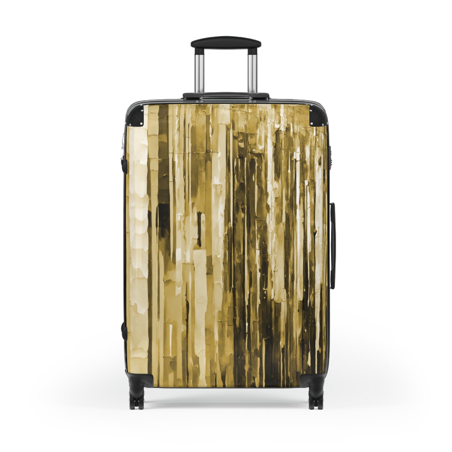 Striped Light Brown Large Suitcase with built in lock, 4 double-wheels, telescopic handle, and ABS back hard-shell