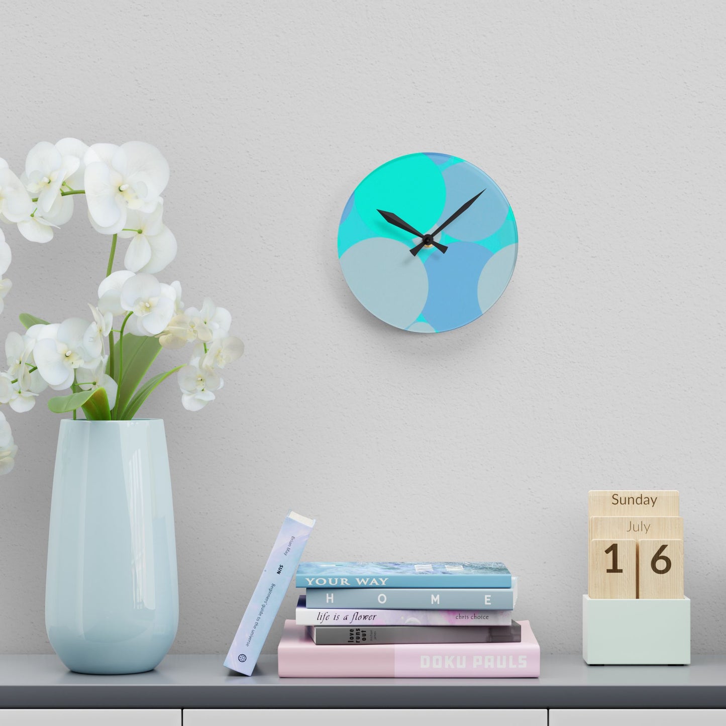 Pastel Tan and Tif Patches Acrylic Round Wall Clock, 8" x 8"