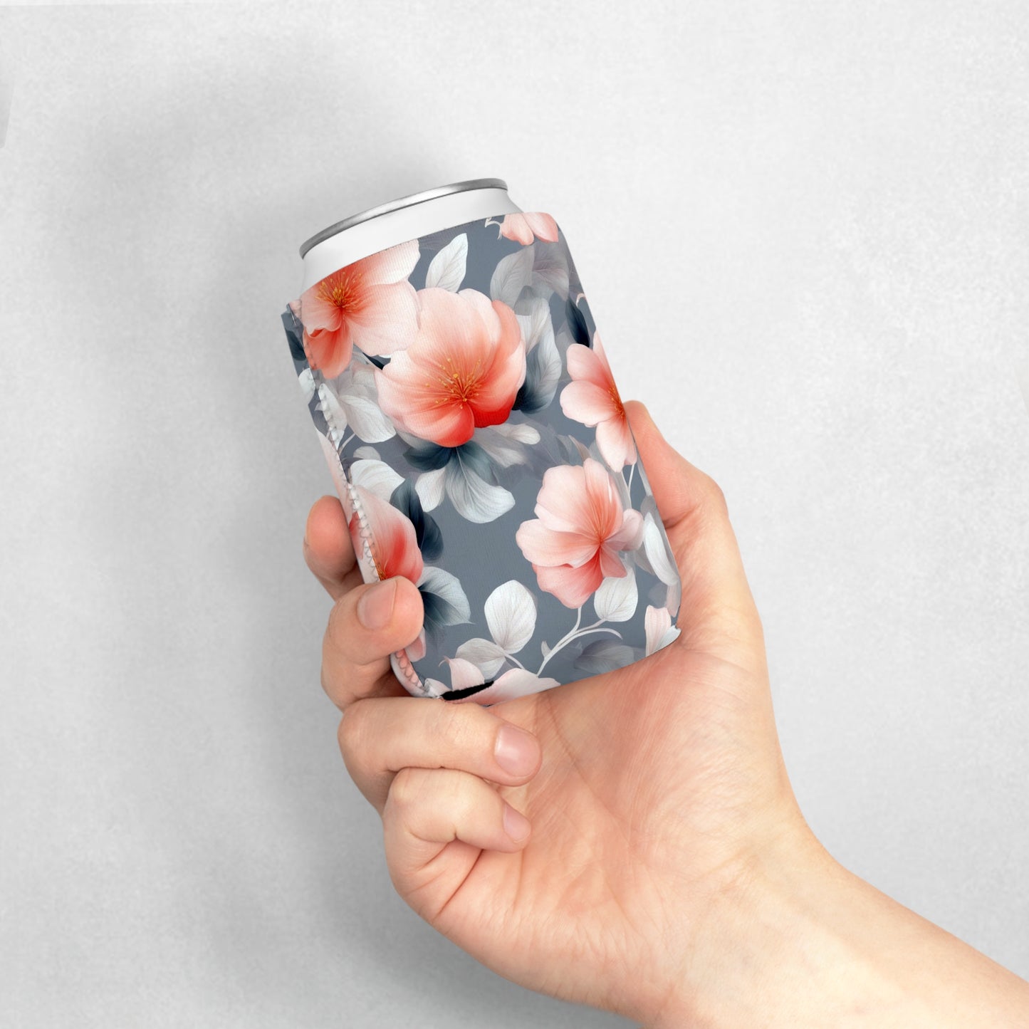 Red Blossom Floral Bunch 12 oz Can Cooler Sleeve