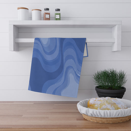 Deep Blue Wavey Tea Towels (cotton, poly), 18" x "30