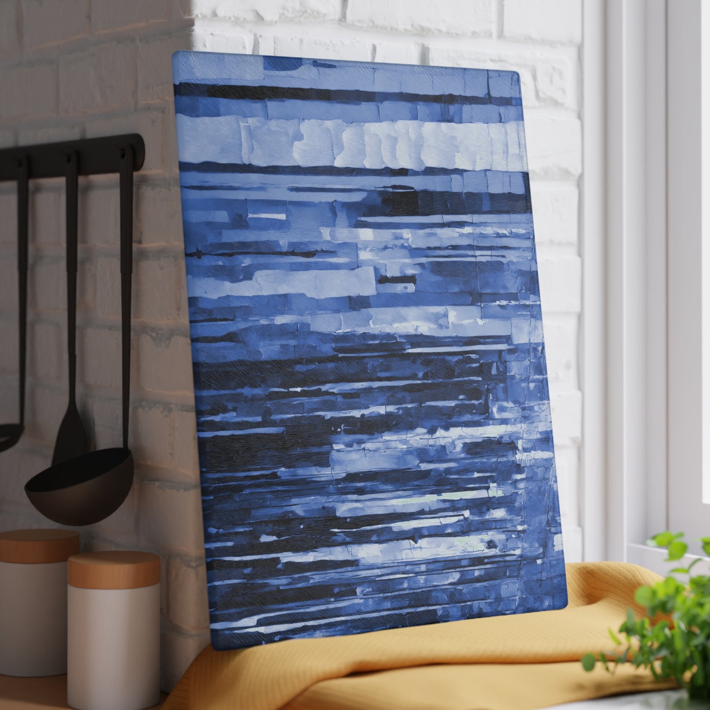Striped Deep Blue 11" x 15" Glass Cutting Board