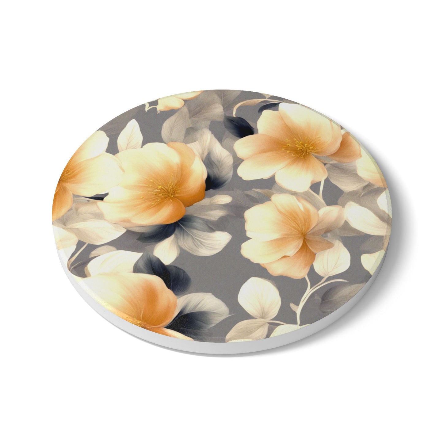 Soft Blossom Floral Bunch Round Ceramic Coaster, 4" x 4"