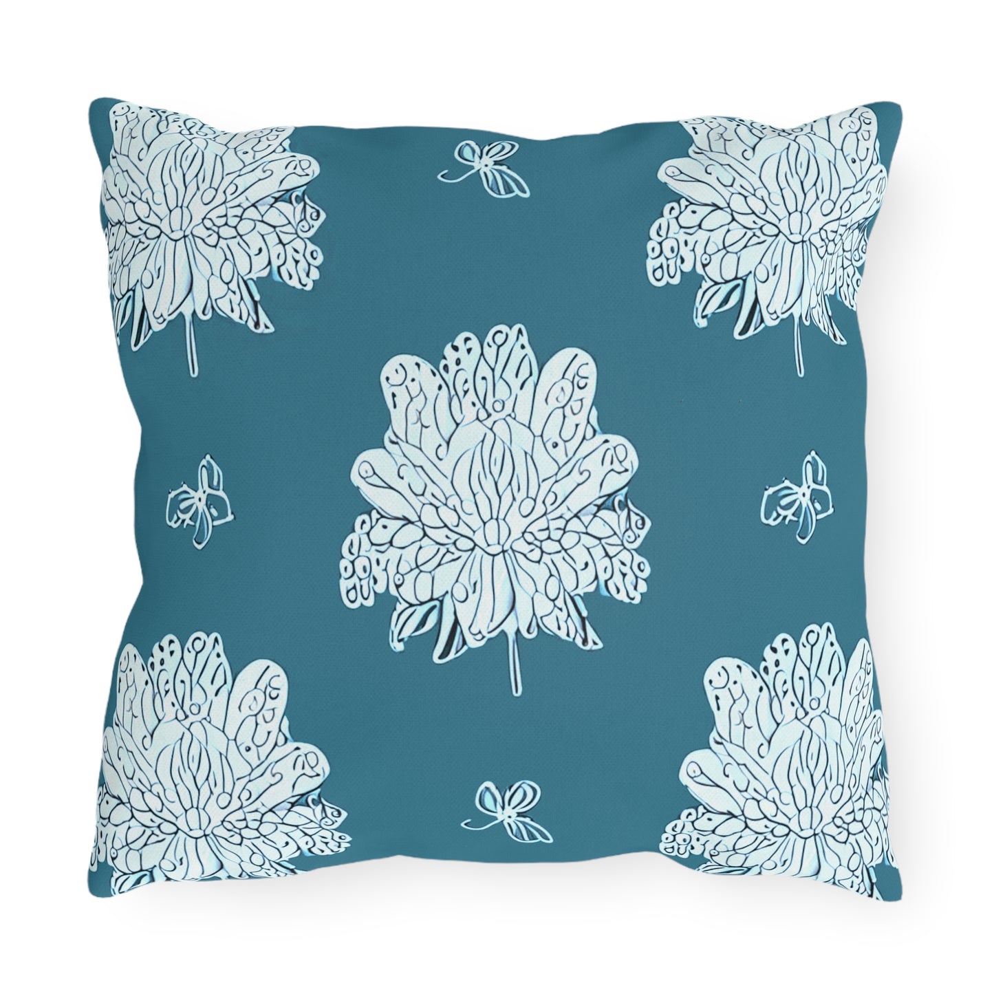 Tif Green White Floral Butterflies 16" x 16" Outdoor Pillows