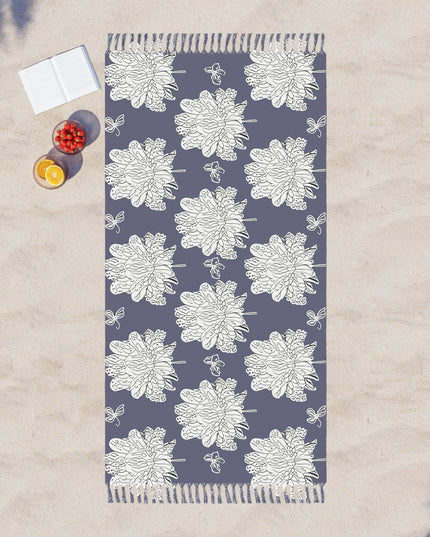 White Floral Butterflies 38" × 81" Boho Beach Cloth