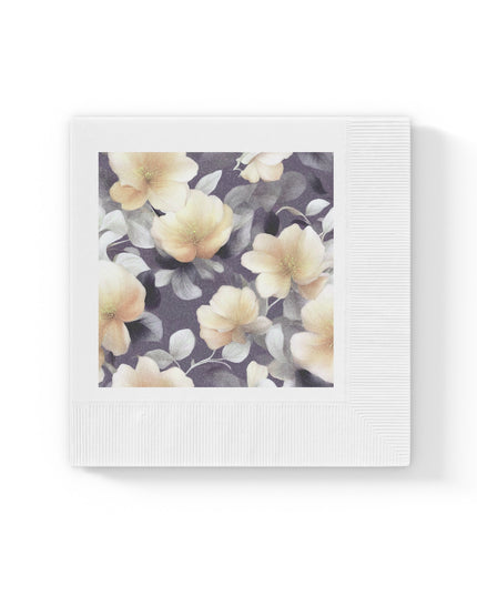 White Blush Floral Bunch White Coined Napkins, 6.5" x 6.5"