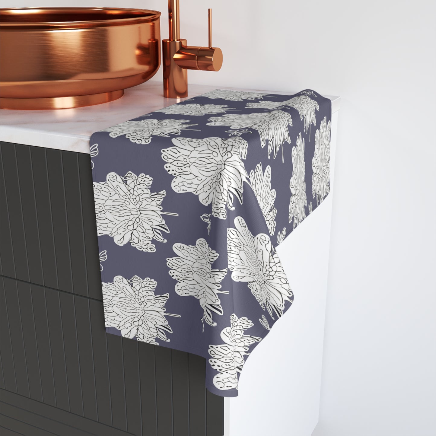 White Floral Butterflies Hand Towel, 16" x 28"