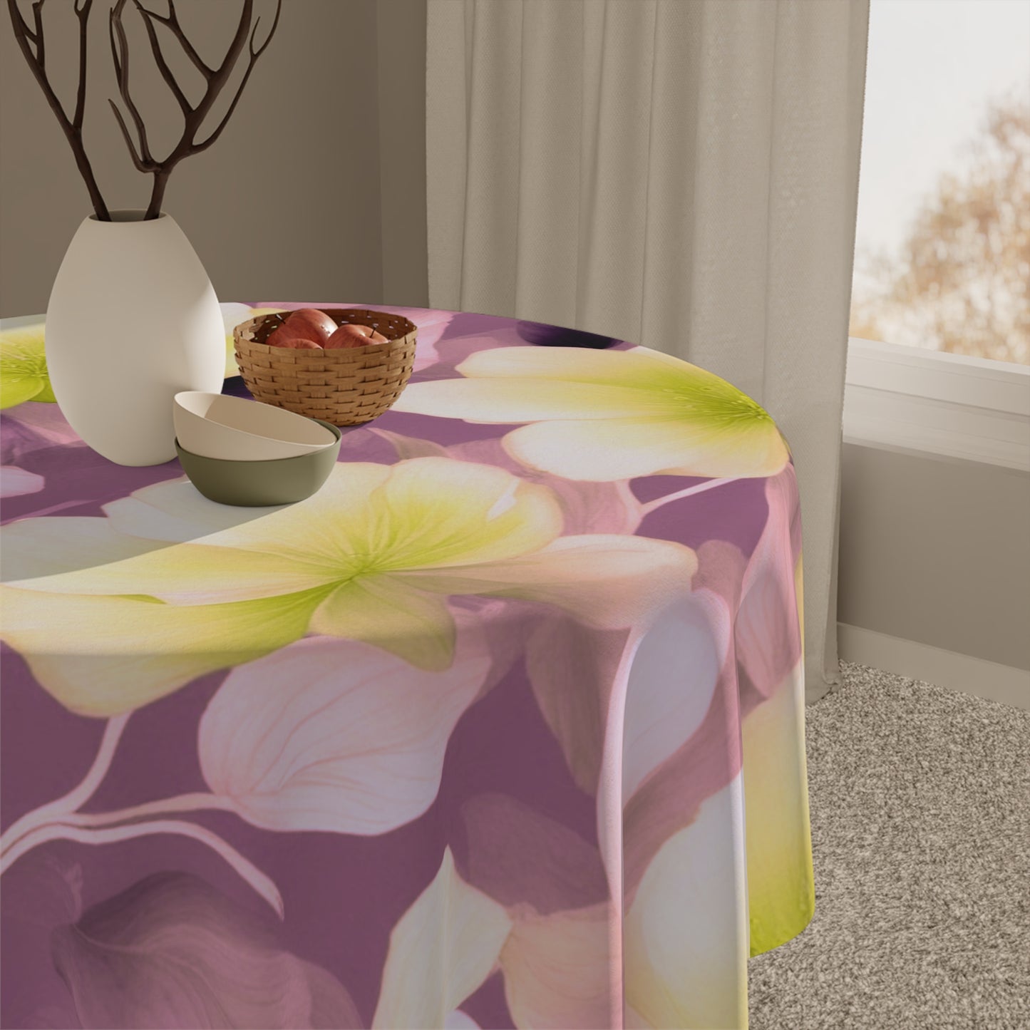 Lemon Blossom Floral Bunch Tablecloth, 55" x 55"